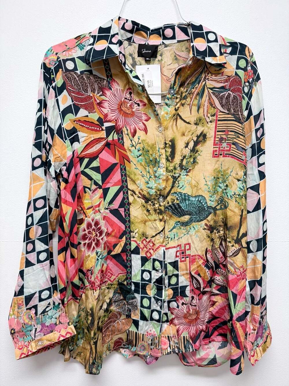 Shana Silk Button Down Shirt Size M Multicolor Art to wear
